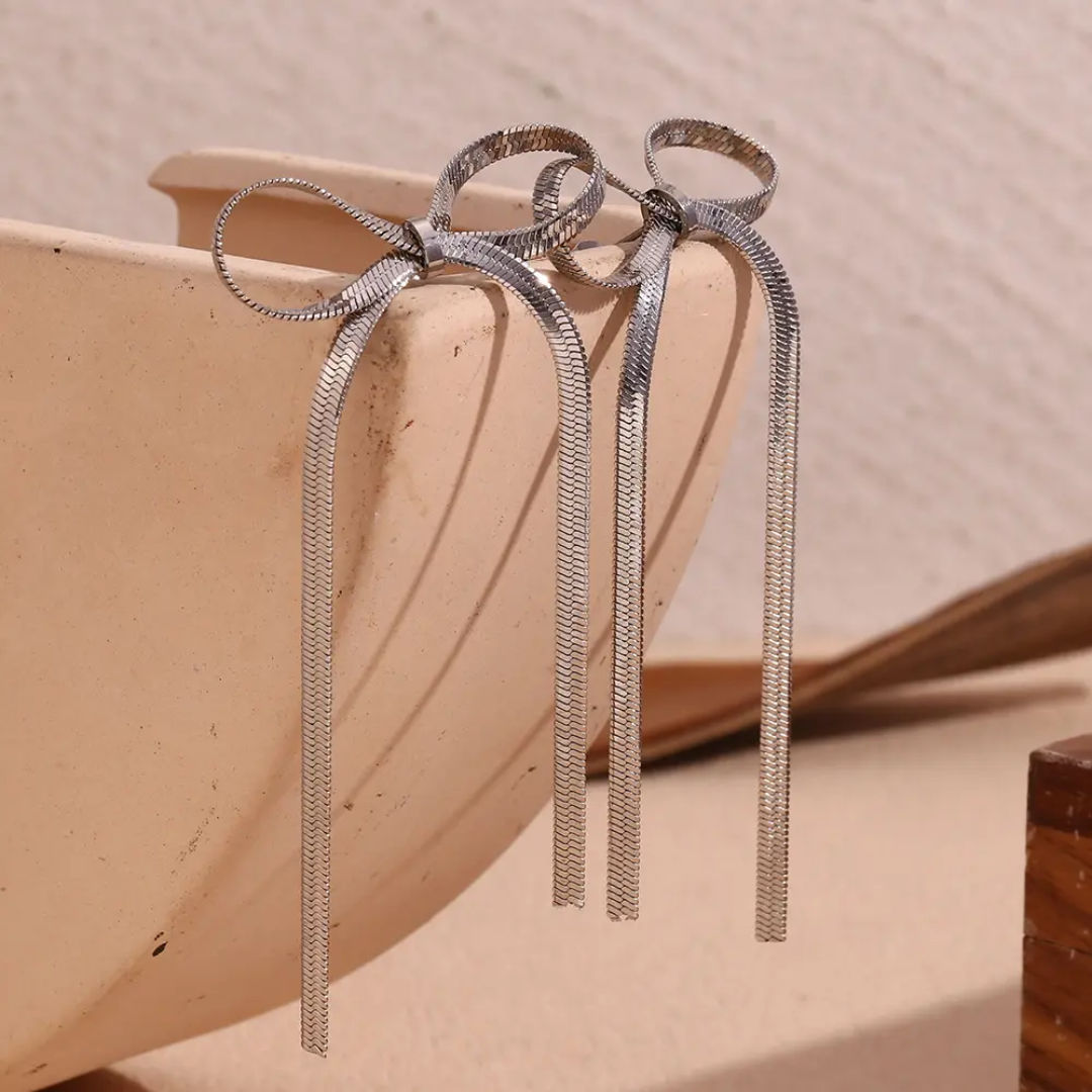 Silver Serpentine Bow Earrings
