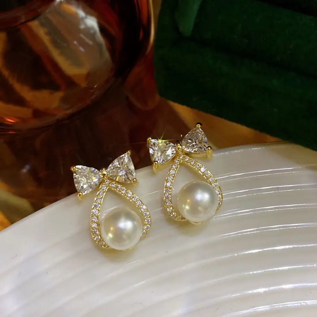 Pearl Bow Drop Earrings