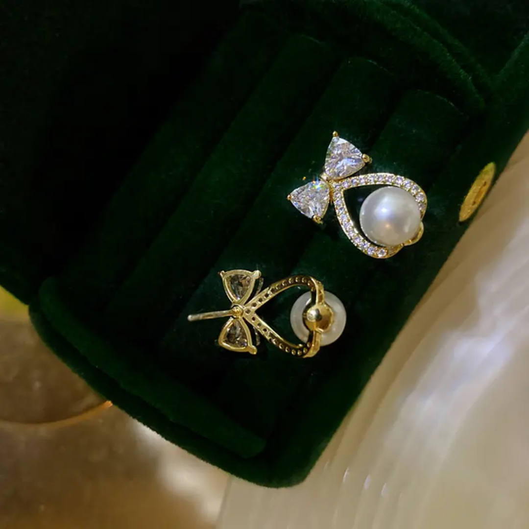 Pearl Bow Drop Earrings