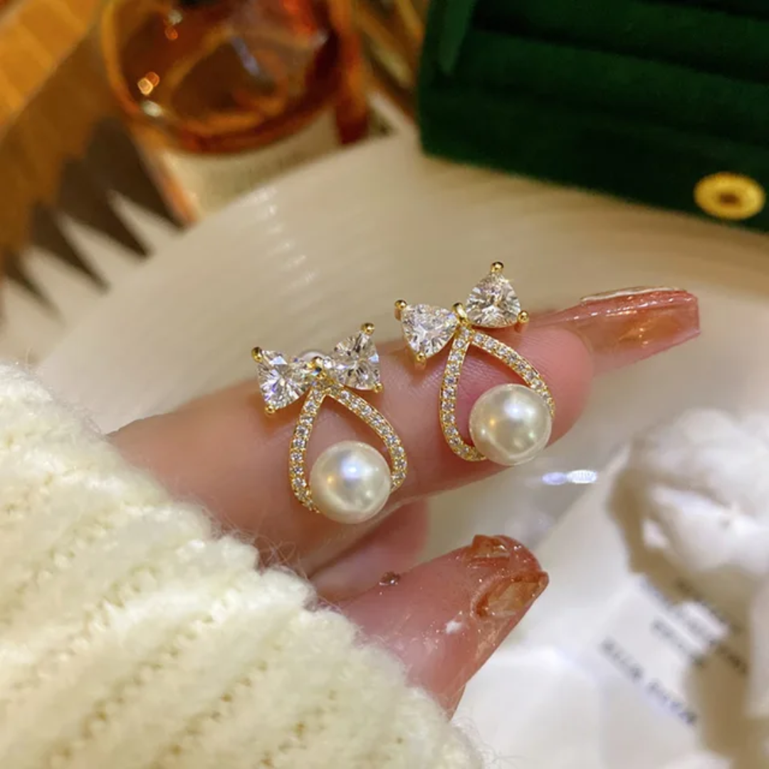 Pearl Bow Drop Earrings