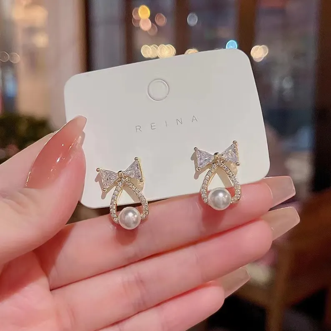 Pearl Bow Drop Earrings