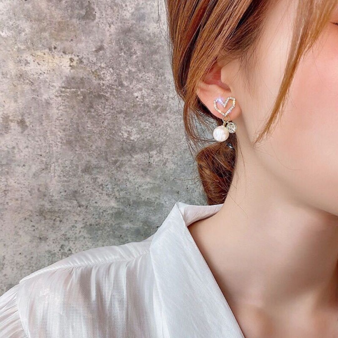 Pavé Heart & Pearl Cascades Earrings