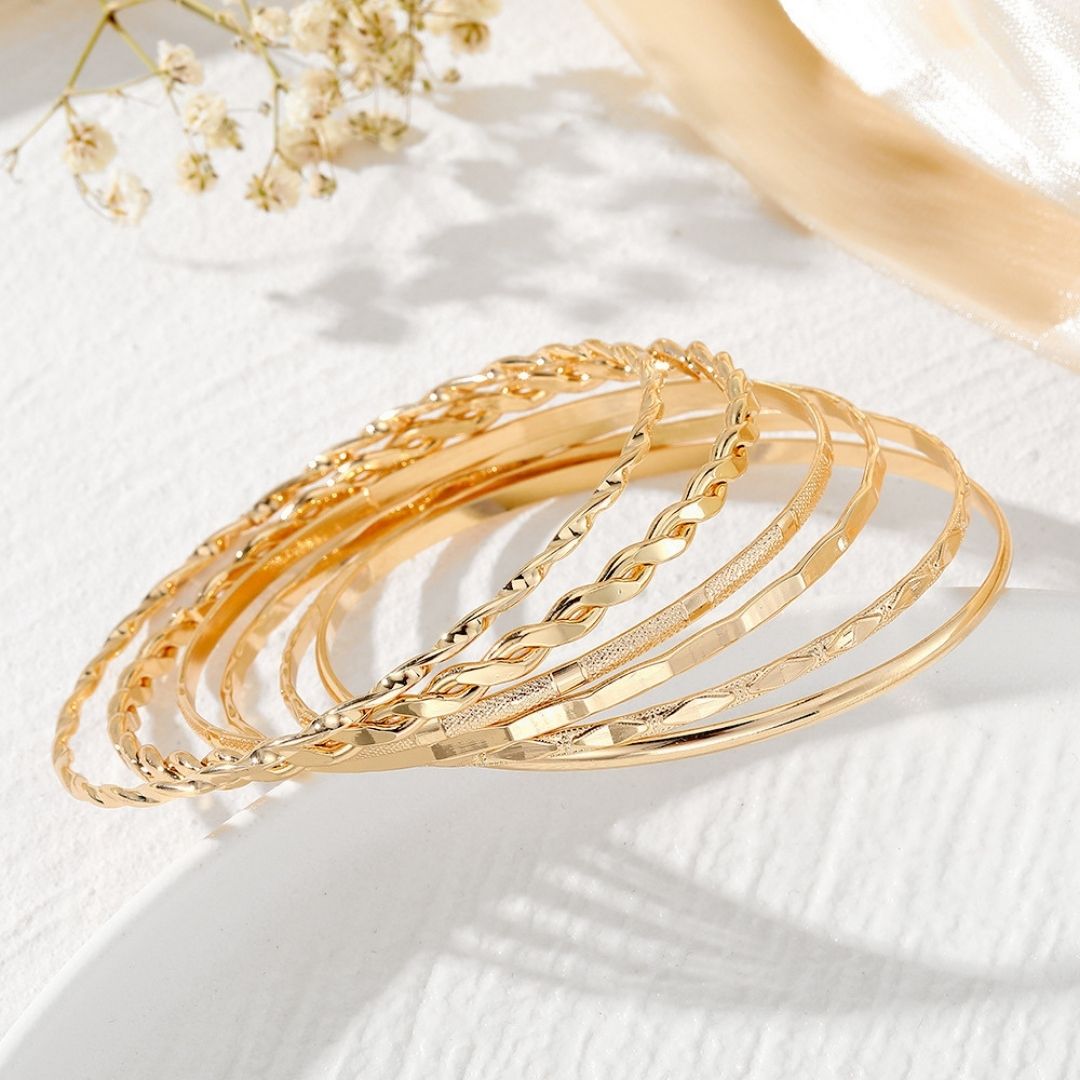 Gilded Texture Cuff Stack Bracelet