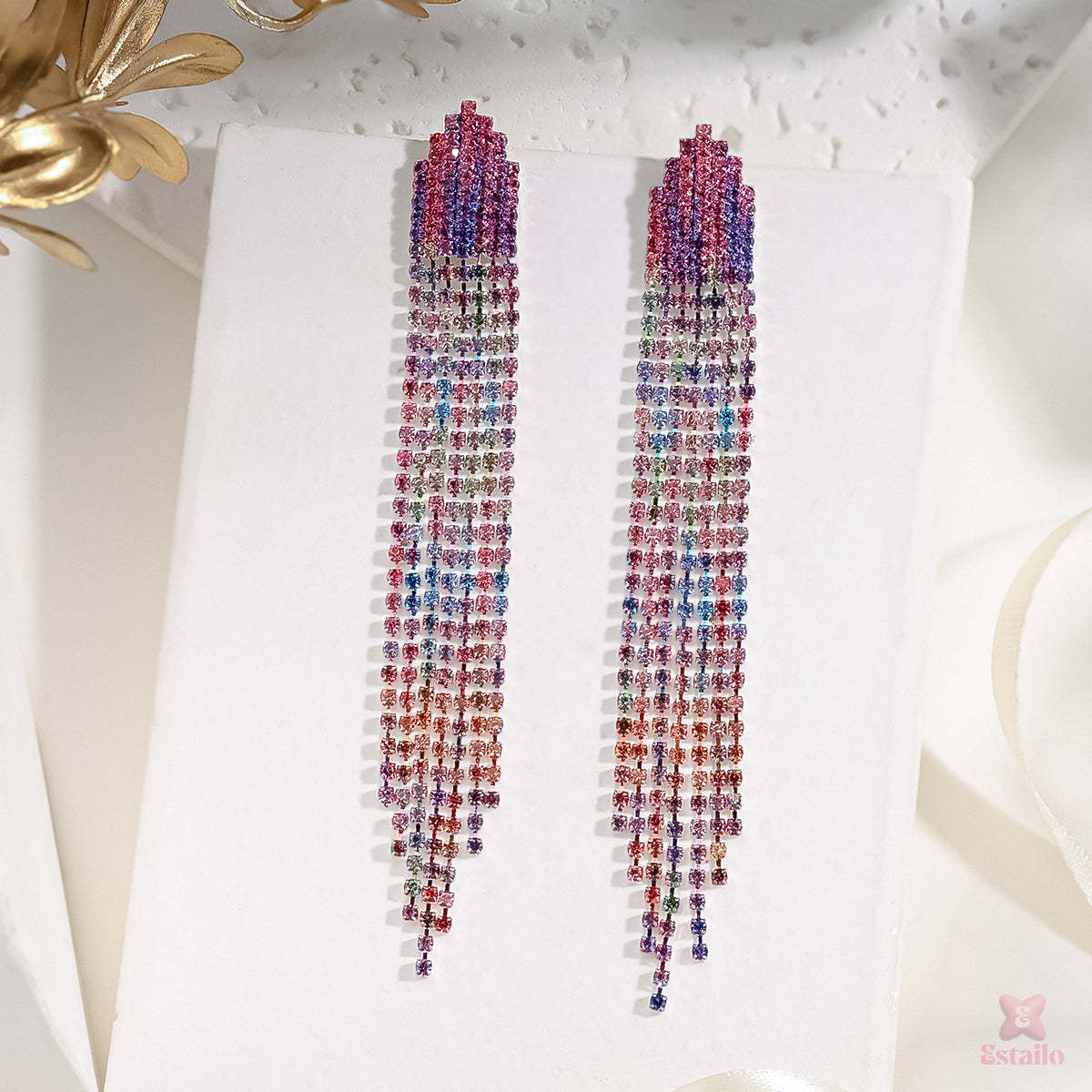 Gradient Rhinestone Long Chain Earrings