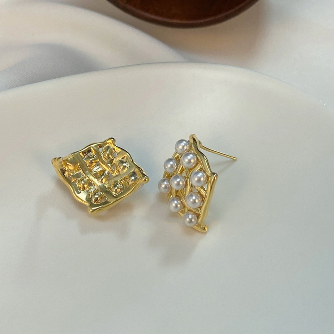 Lattice Pearl Studs Earrings