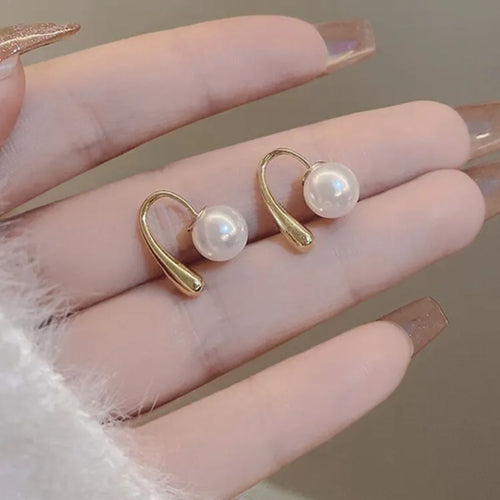 Curved Pearl Drop Earrings