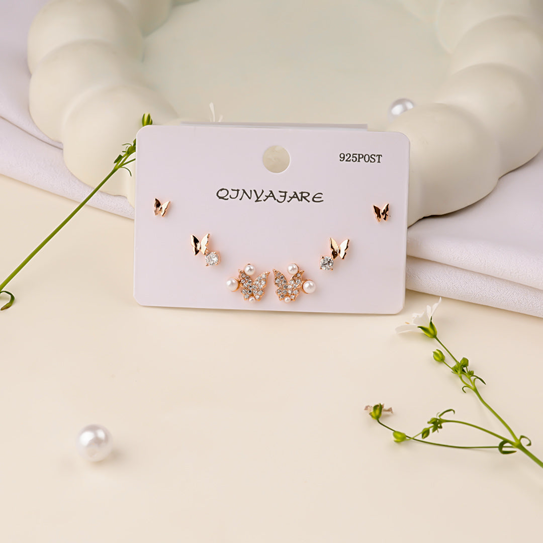 Golden Butterfly Studs Combo Earring