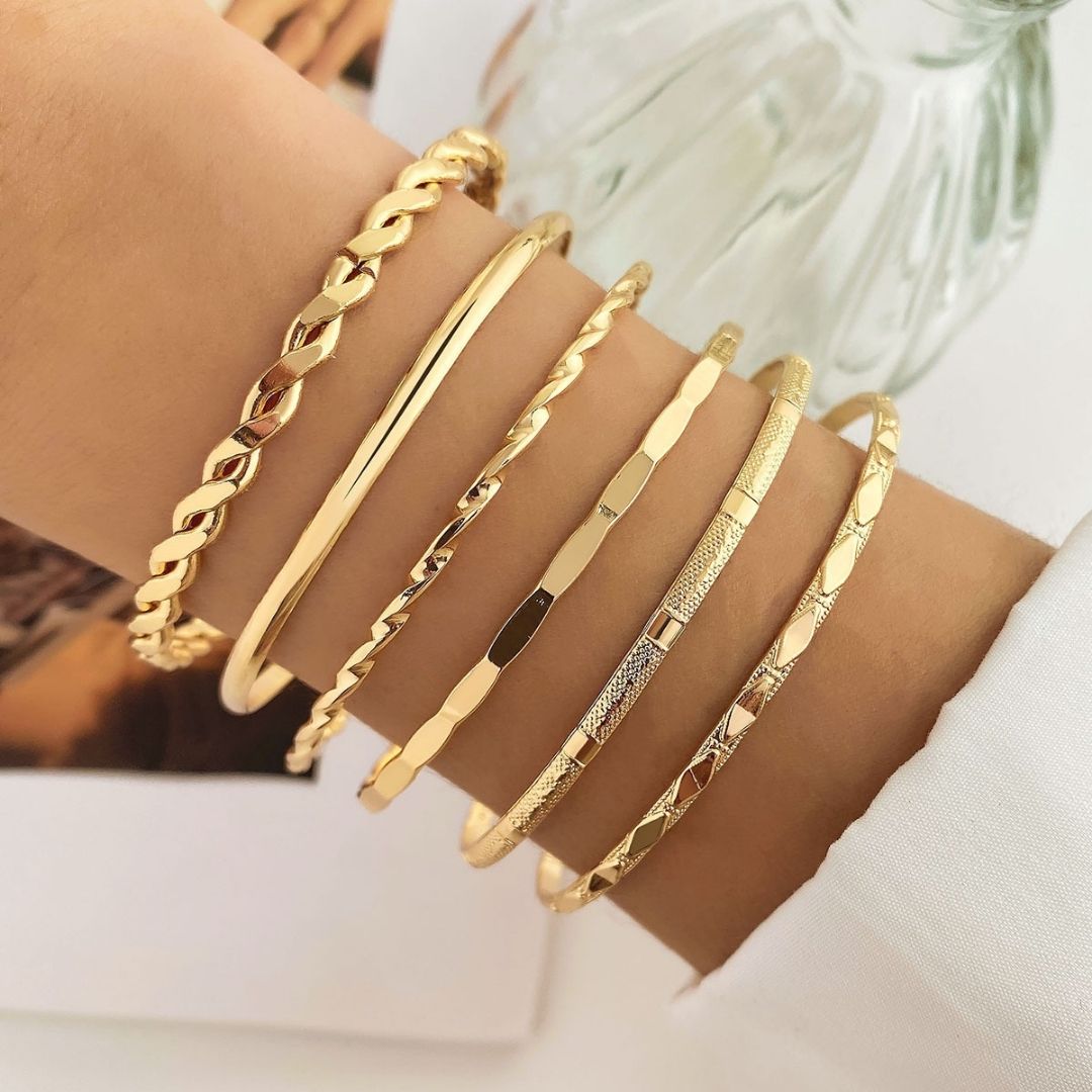 Gilded Texture Cuff Stack Bracelet