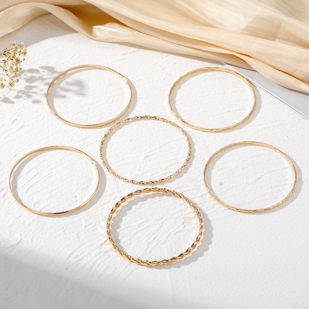 Gilded Texture Cuff Stack Bracelet