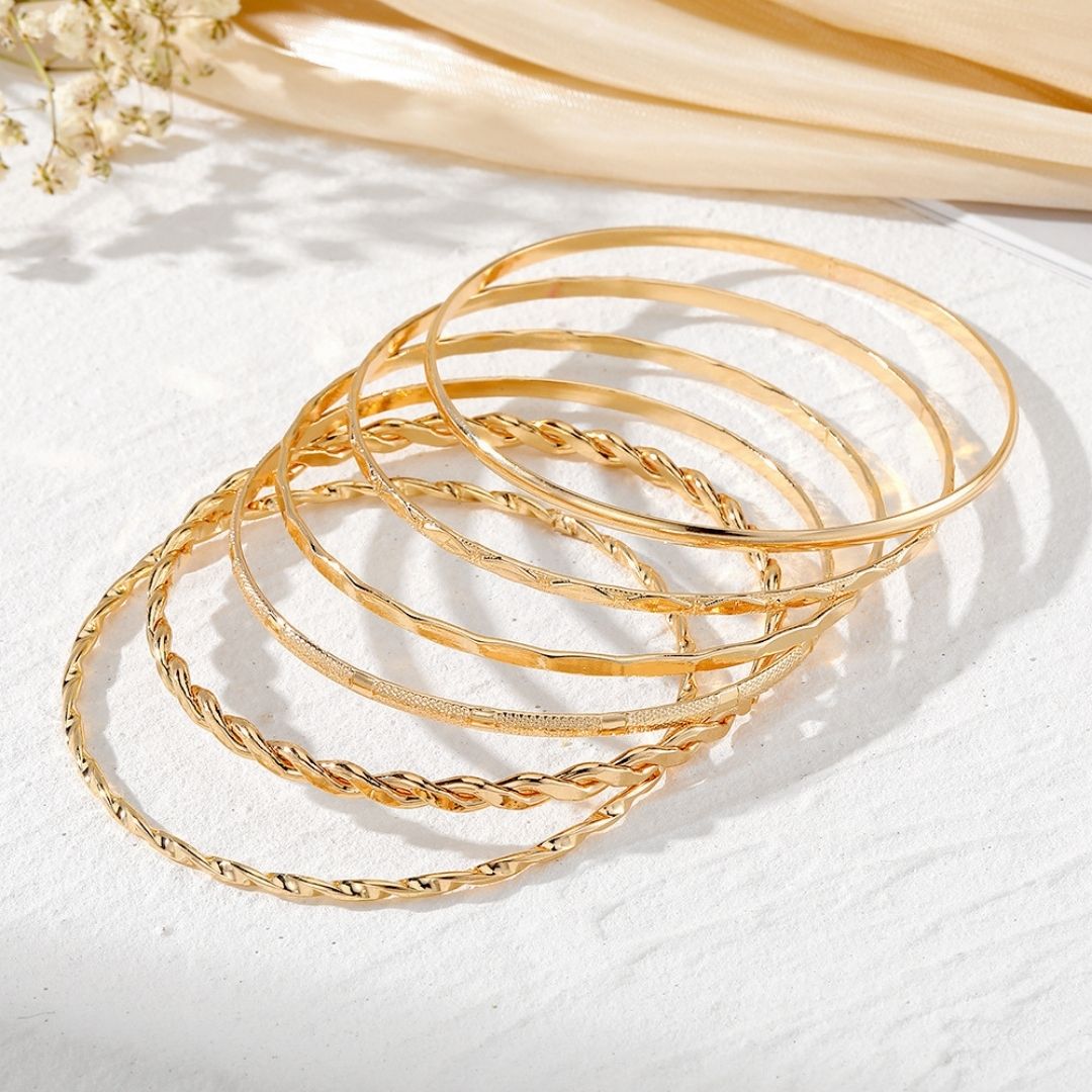 Gilded Texture Cuff Stack Bracelet