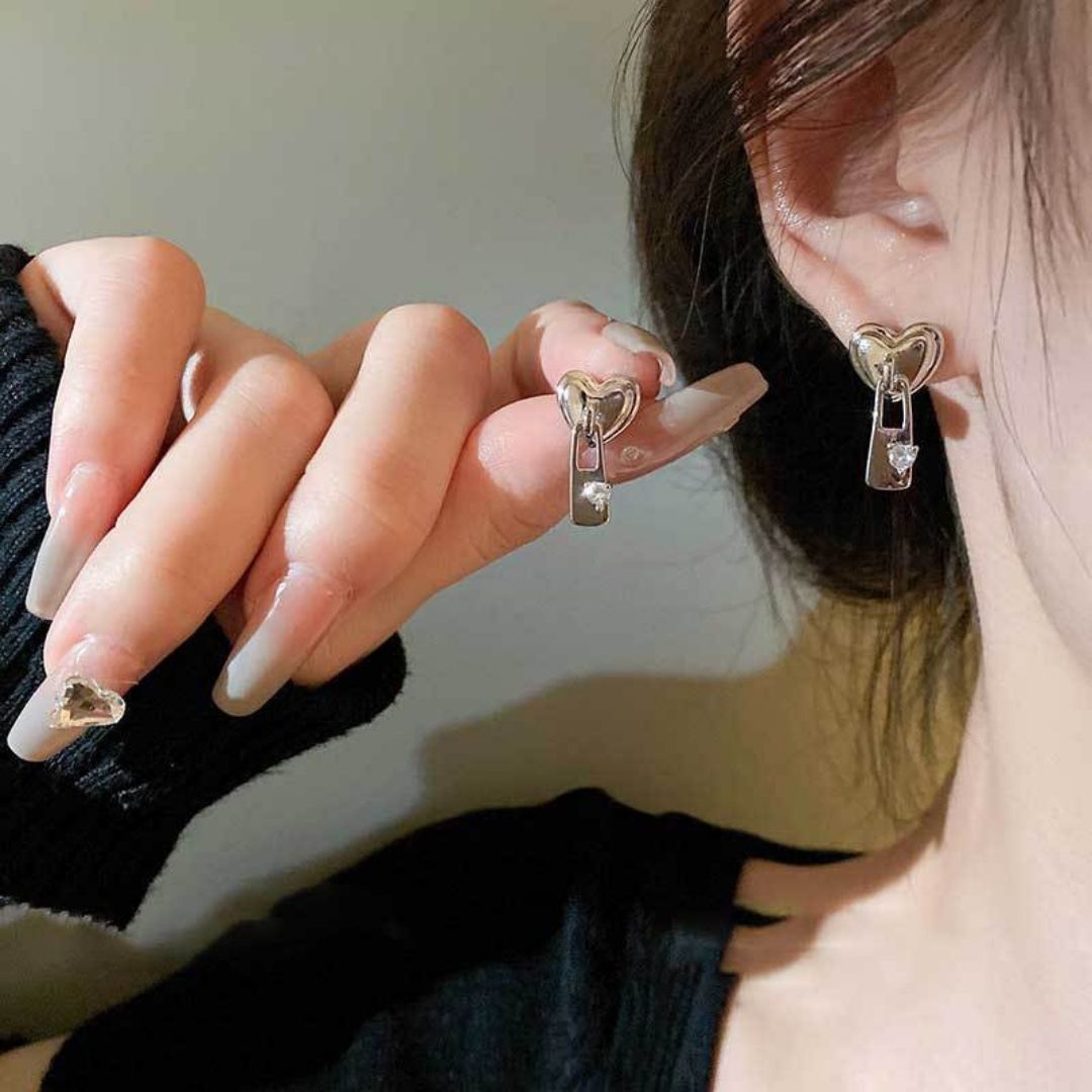 Locked-In Hearts Drop Earrings