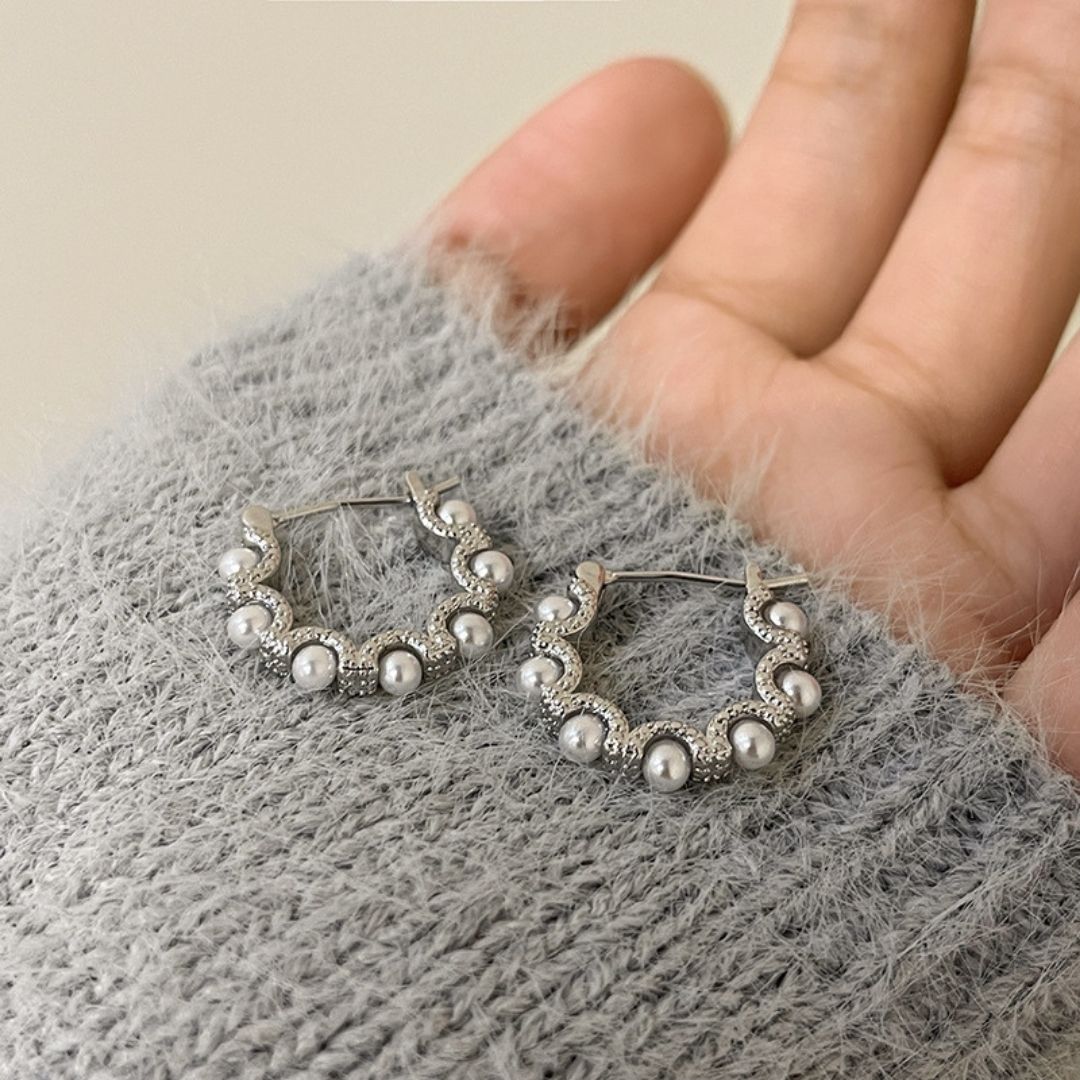 Silver-Luminous Wave Hoop Earrings