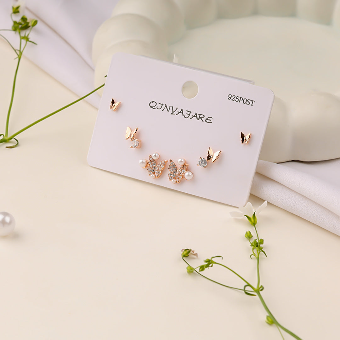 Golden Butterfly Studs Combo Earring