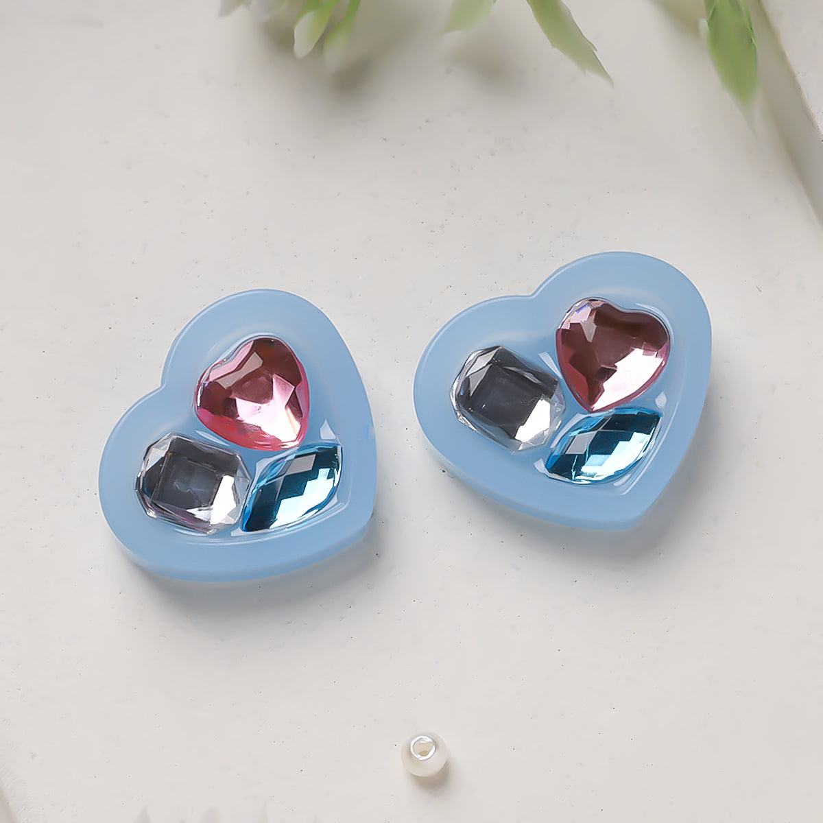 Colored Heart Stud Earrings