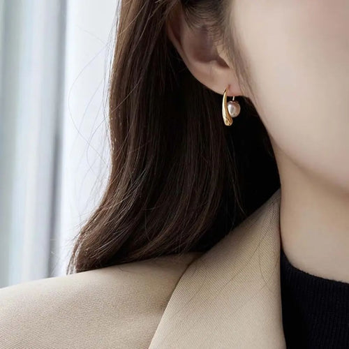 Curved Pearl Drop Earrings