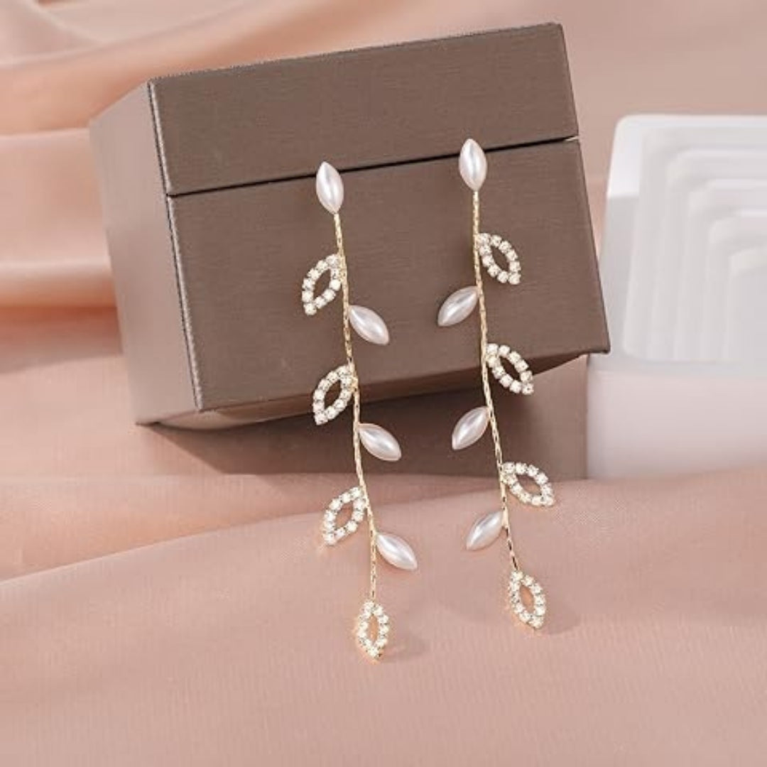 Luminous Leaf Pearl Dangles Earrings