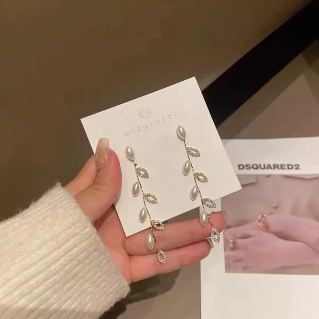 Luminous Leaf Pearl Dangles Earrings
