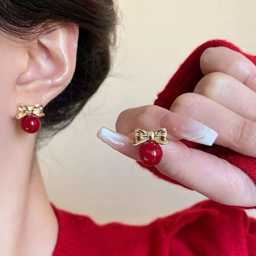 Ruby Ribbon Drops Earrings