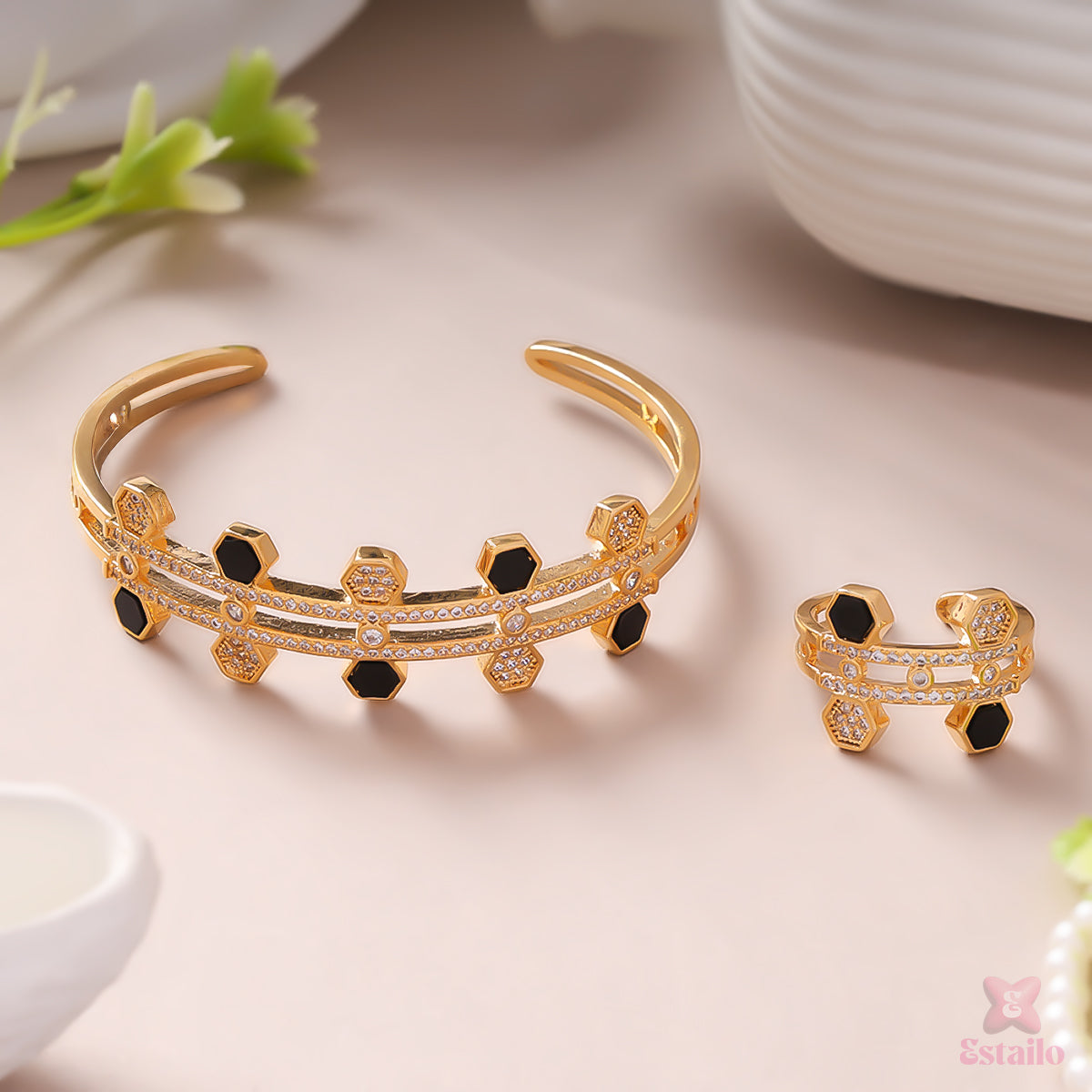 Golden Hexa Glam Bracelet and Ring