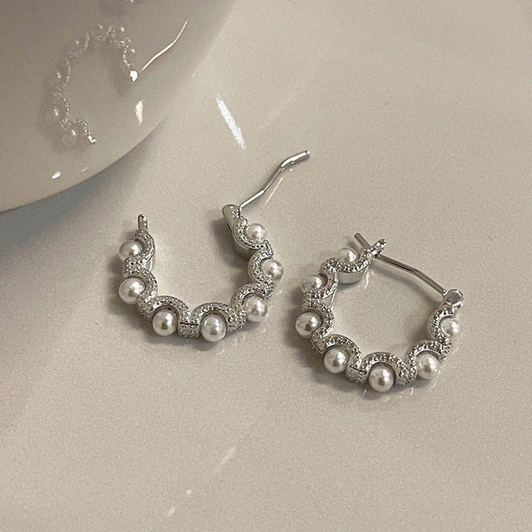 Silver-Luminous Wave Hoop Earrings