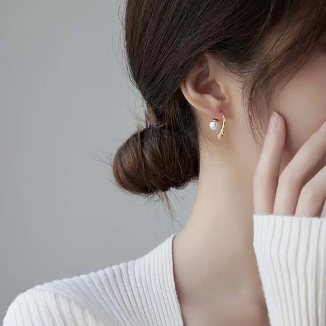 Curved Pearl Drop Earrings