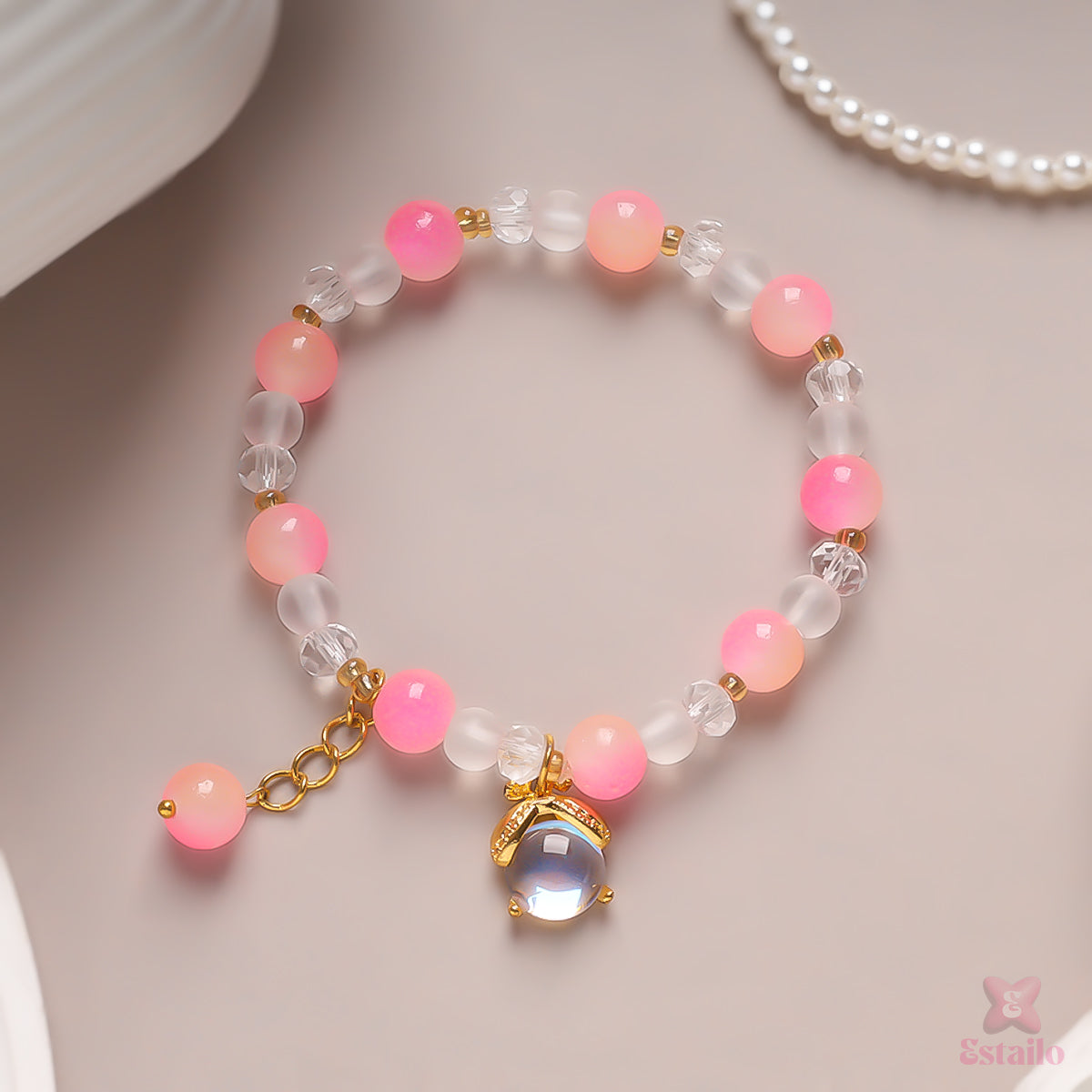 Rustic Pink Crystal Beaded Bracelet