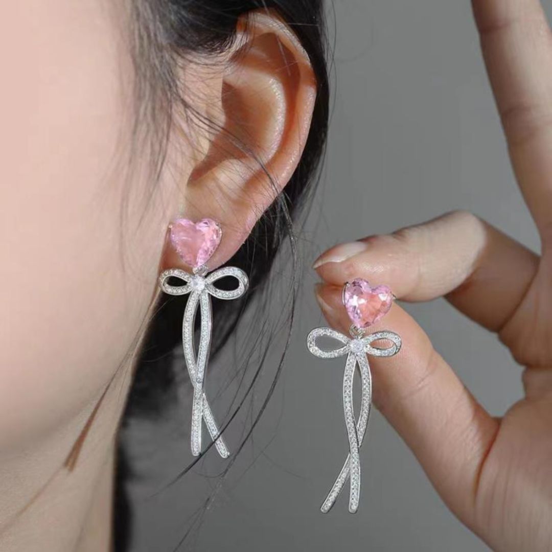 Rose Ribbon Hearts Earrings