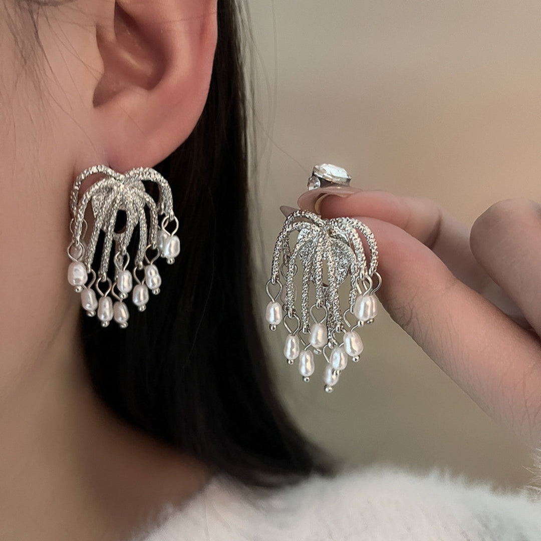 Silver Shimmer Pearl Drops Earrings