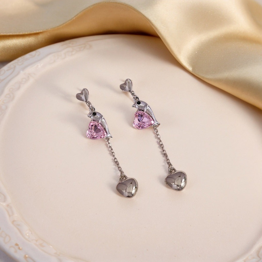 Dolphin's Embrace Heart Dangle Earrings