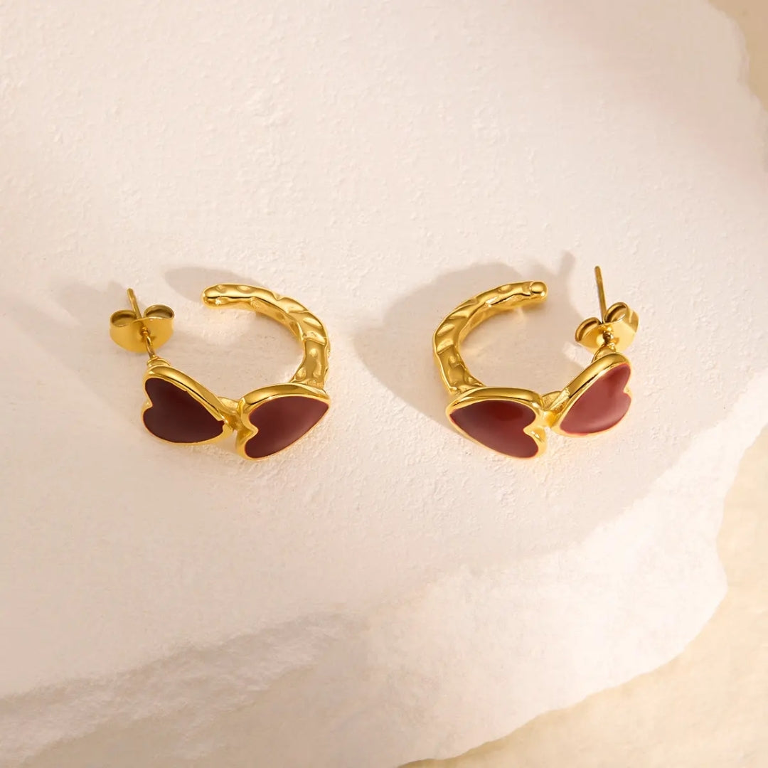 Crimson Heart Hoops Earrings