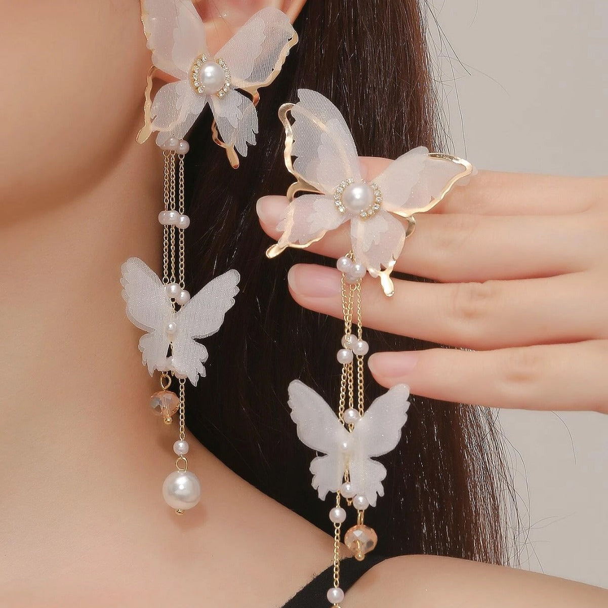 Charming Butterfly Pearl Cascades Earrings