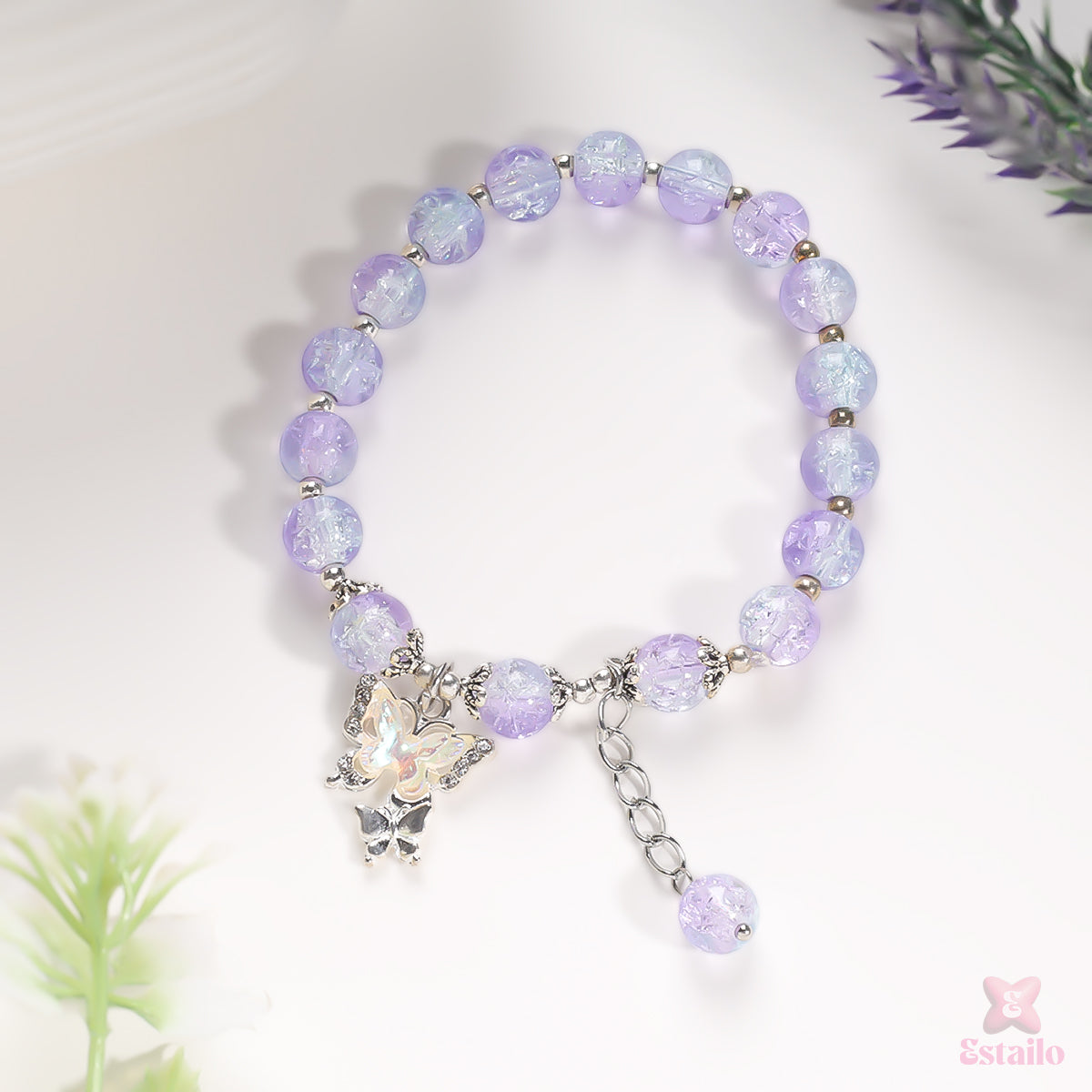 Lavender Butterfly Charm Bracelet