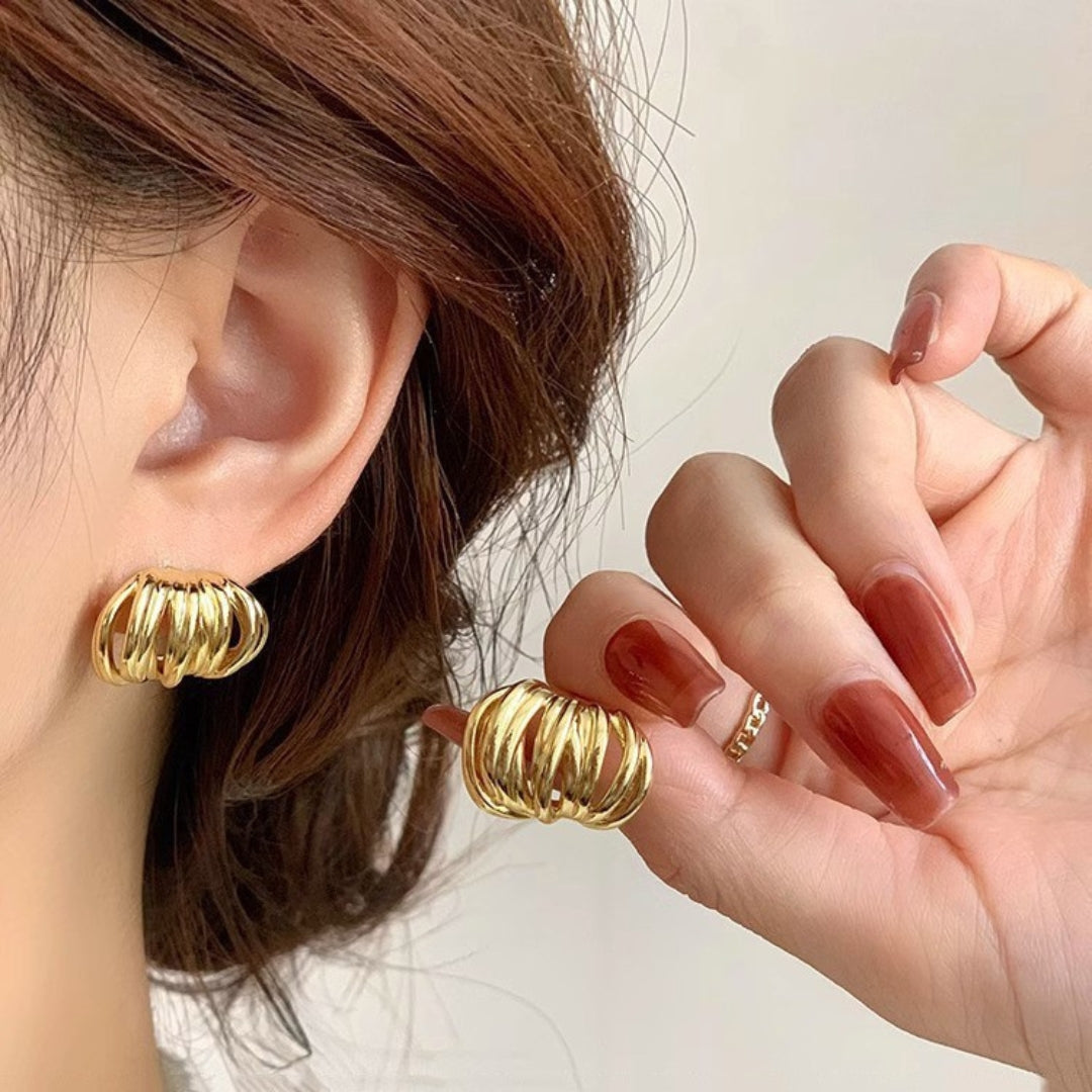 Golden Ripple Studs Earring