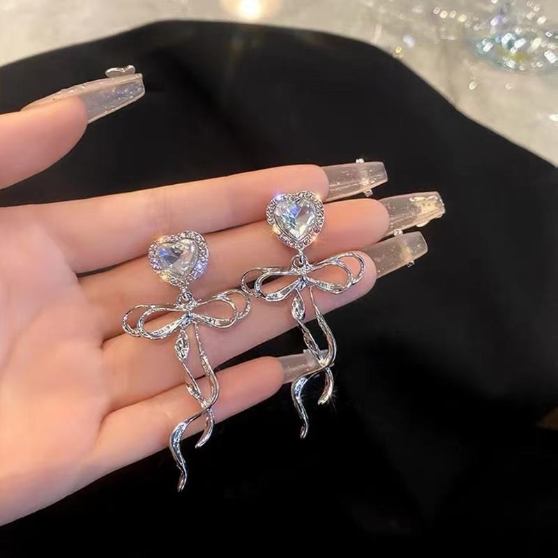 Rhinestone Sweetheart Bow Earrings