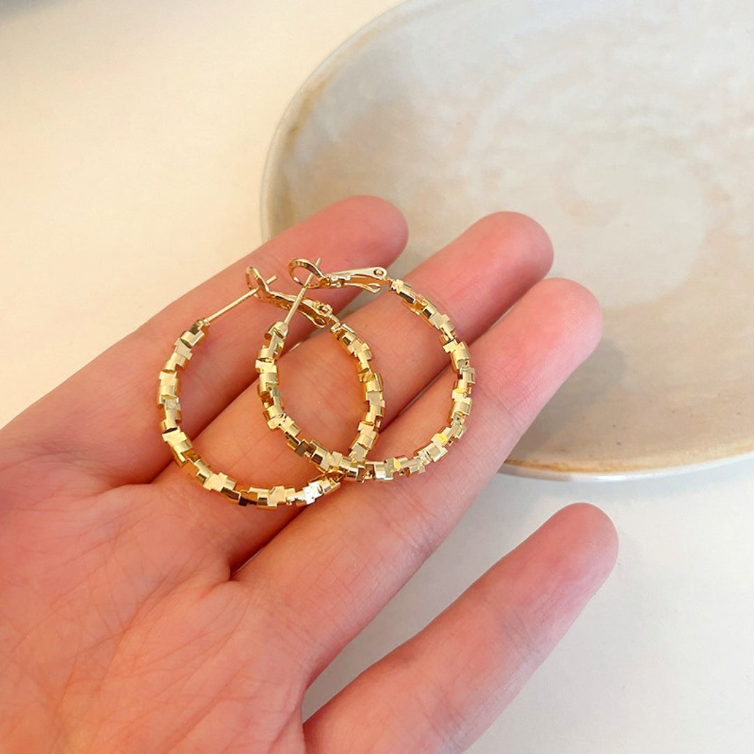 Golden Grid Hoops