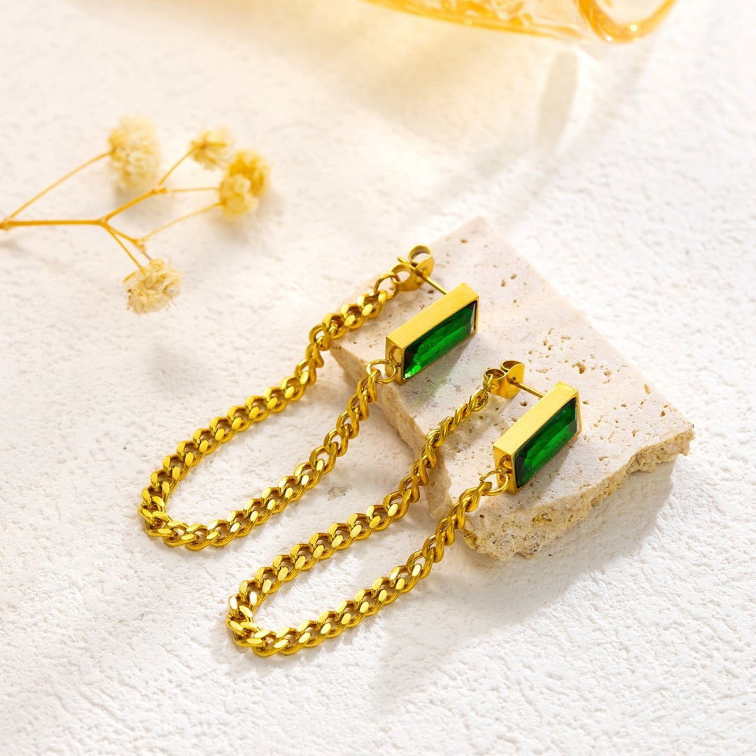 Gilded Green Chain Earrings