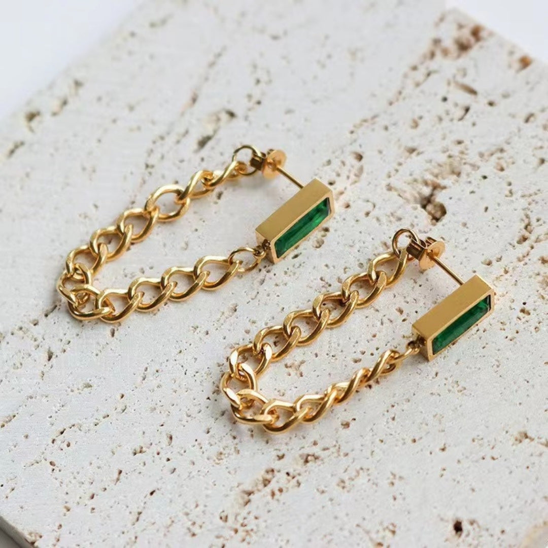 Gilded Green Chain Earrings