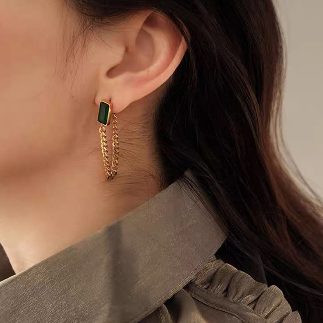 Gilded Green Chain Earrings