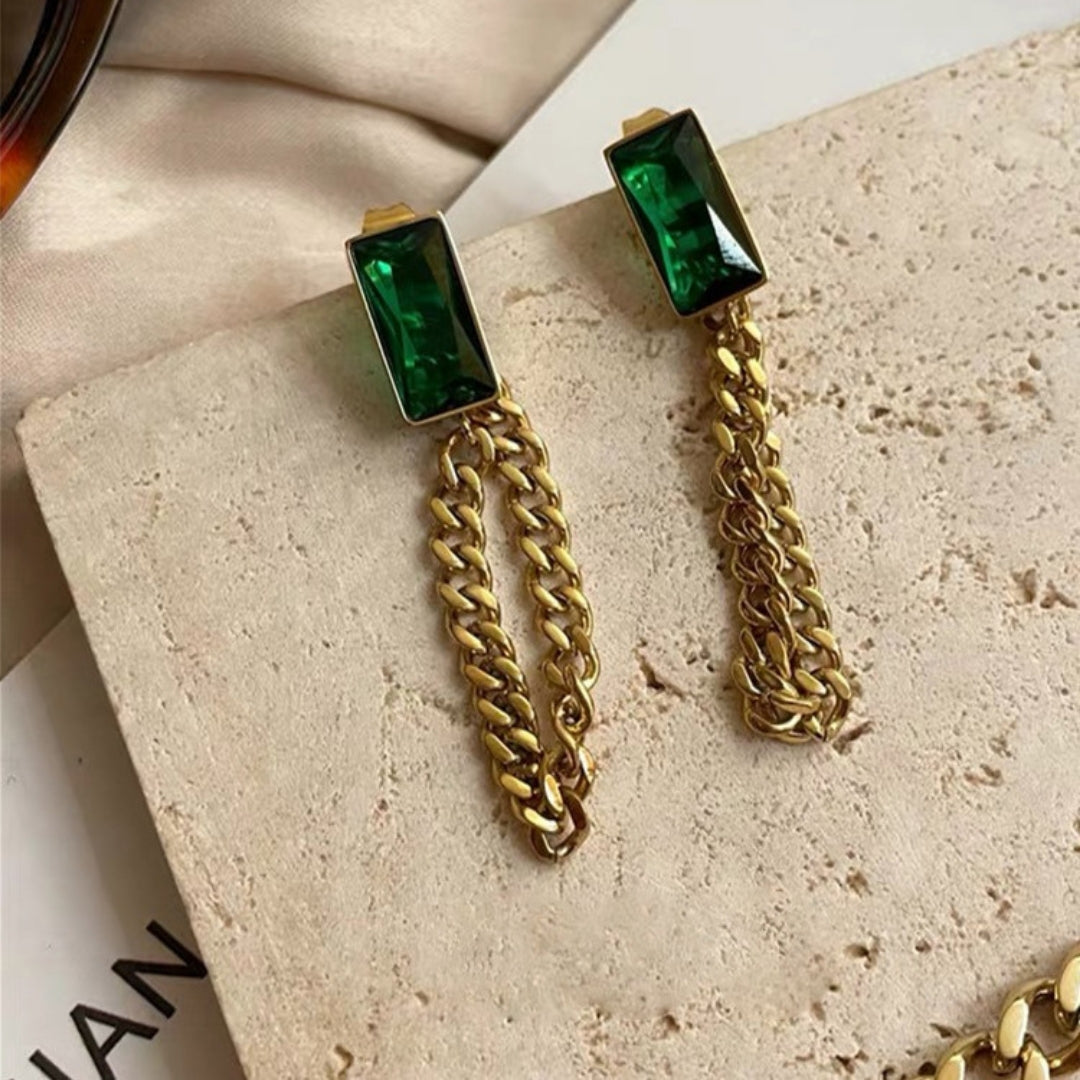 Gilded Green Chain Earrings