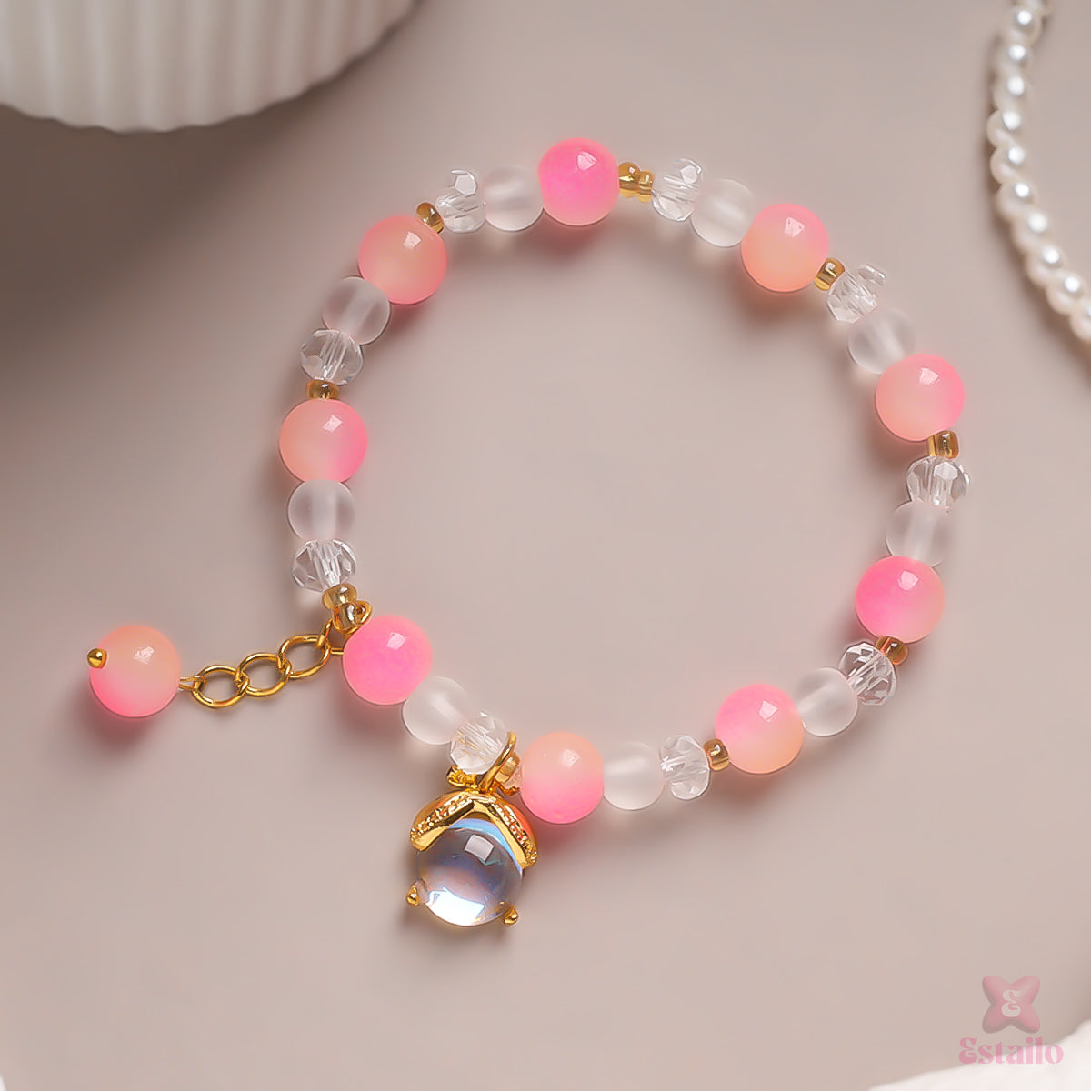 Rustic Pink Crystal Beaded Bracelet