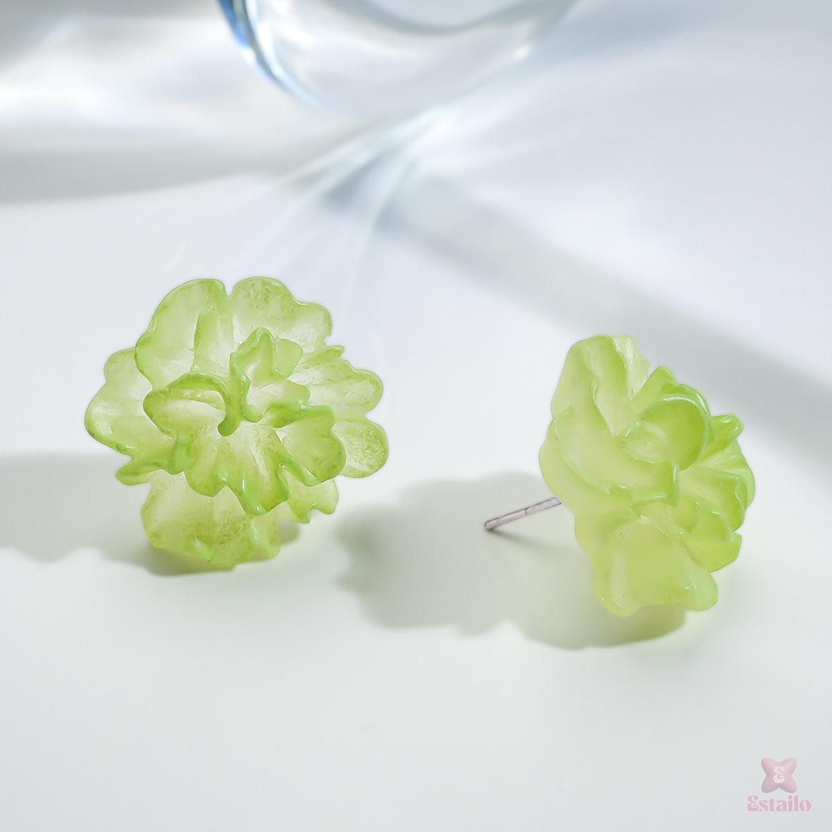 Green Flower Stud Earrings