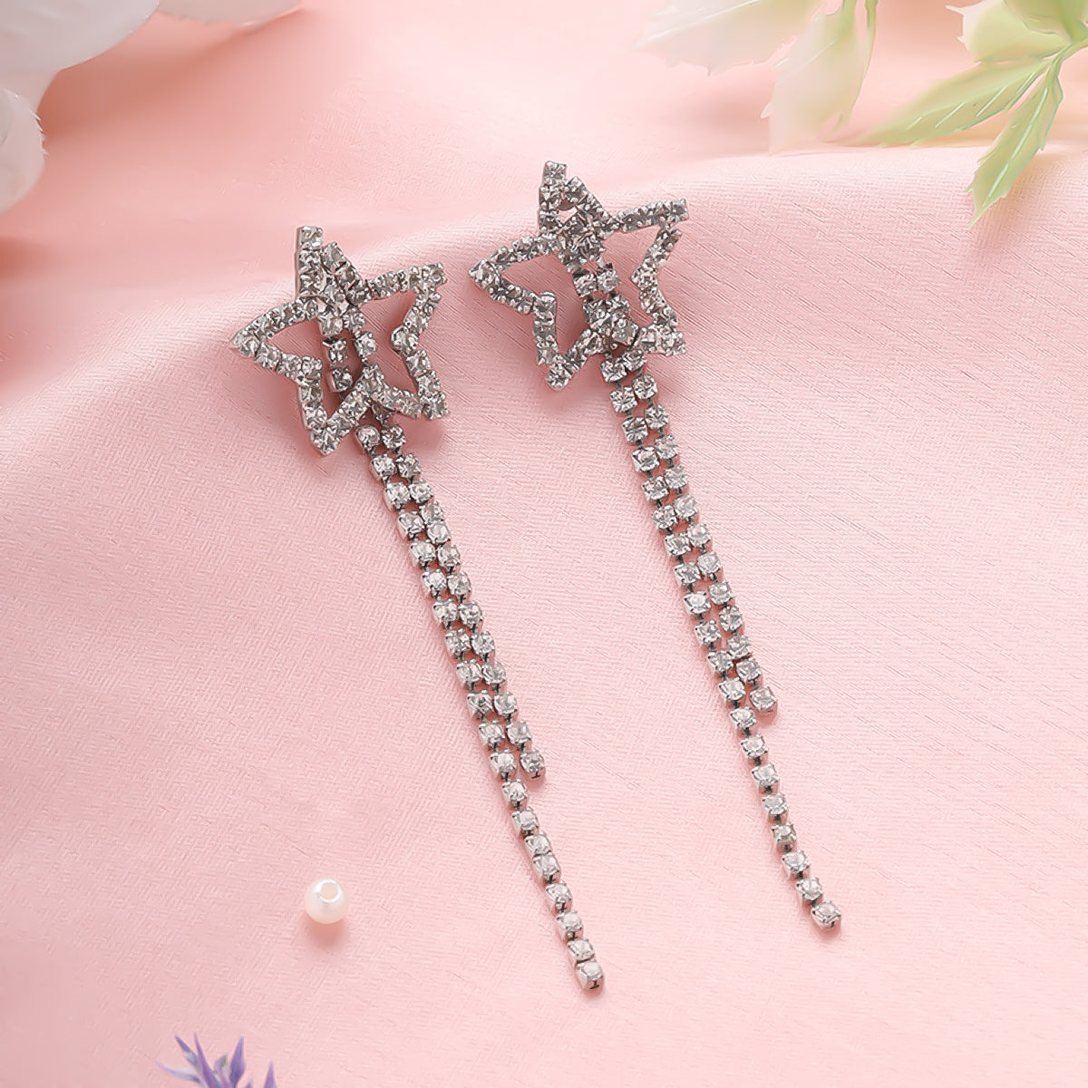 Silver Star Long Chain Earrings