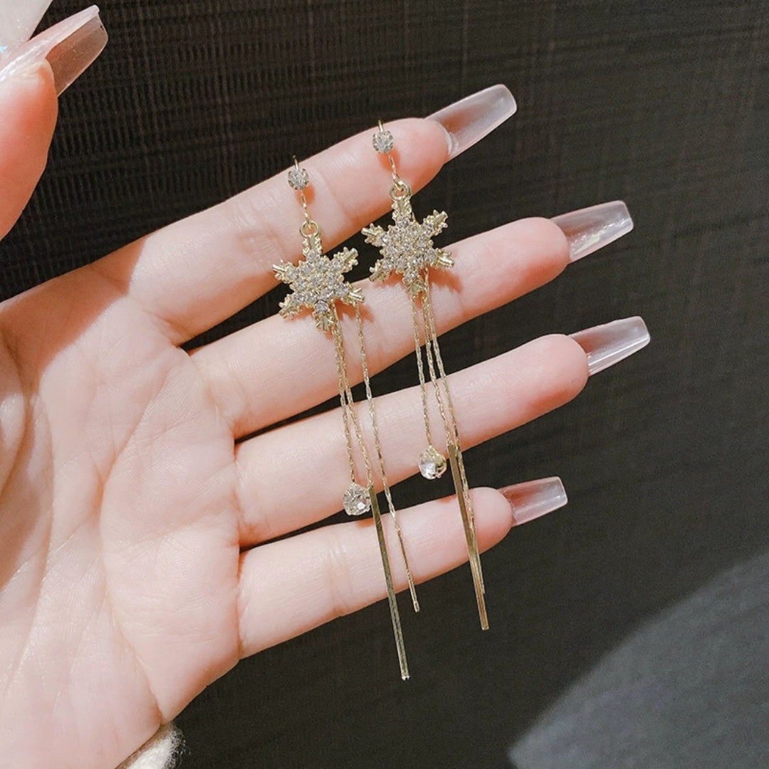 Sparkling Snowflake Chain Earrings