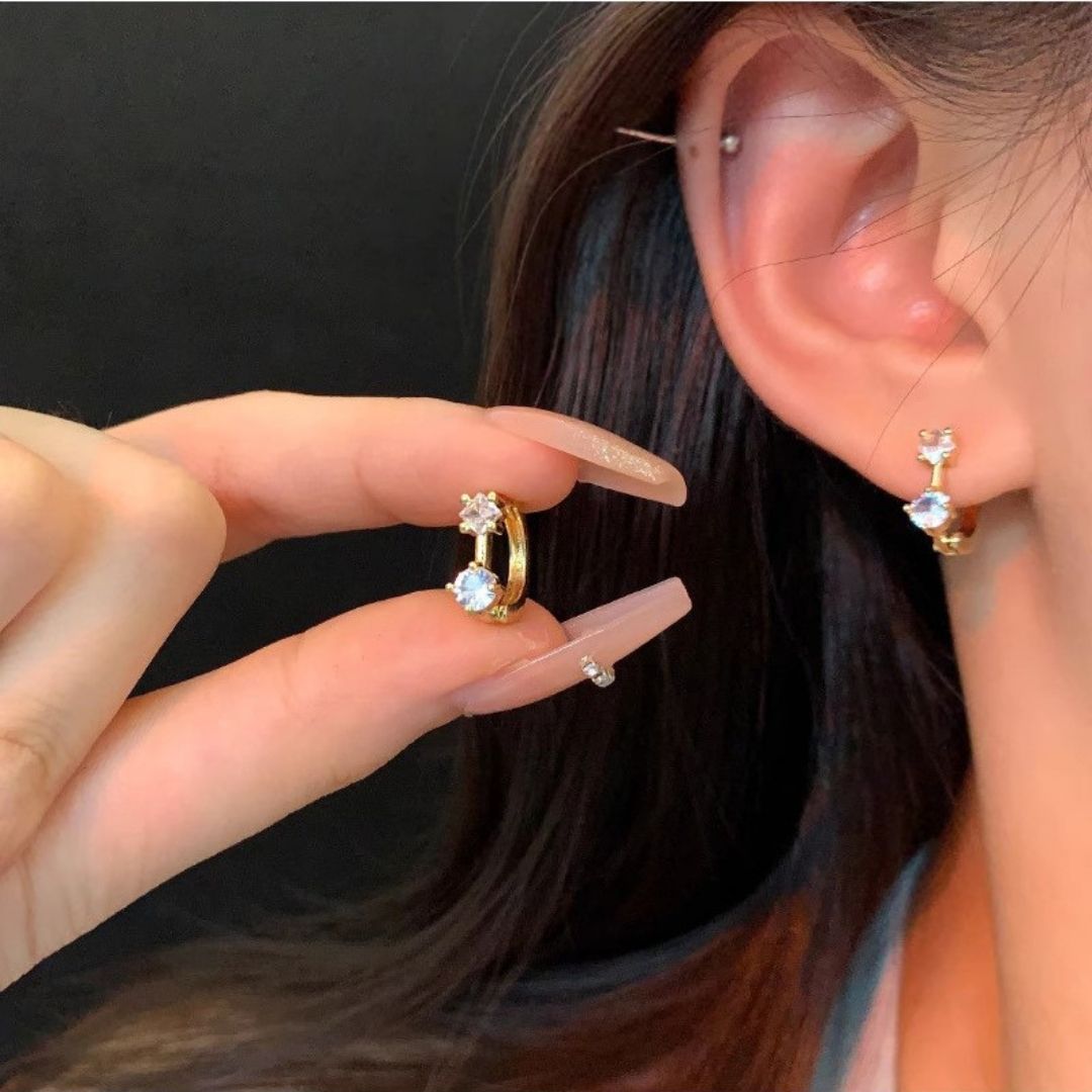 Twin Crystal Huggies Earrings