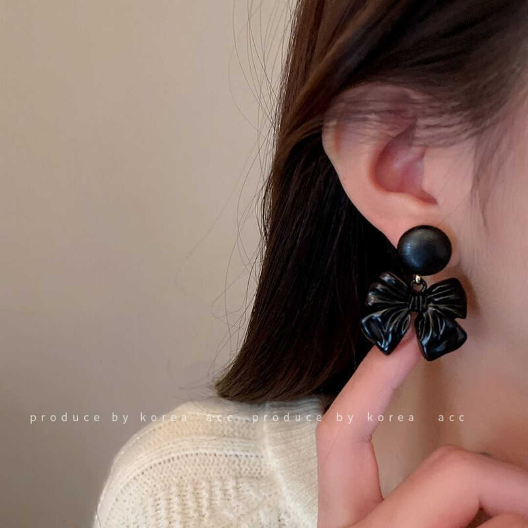 Midnight Bow Dangle Earrings