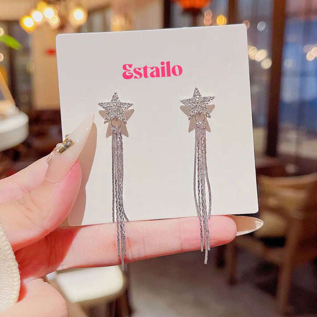 Silver Starburst Danglers Earrings
