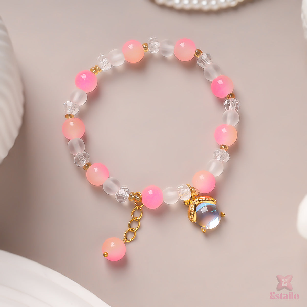 Rustic Pink Crystal Beaded Bracelet