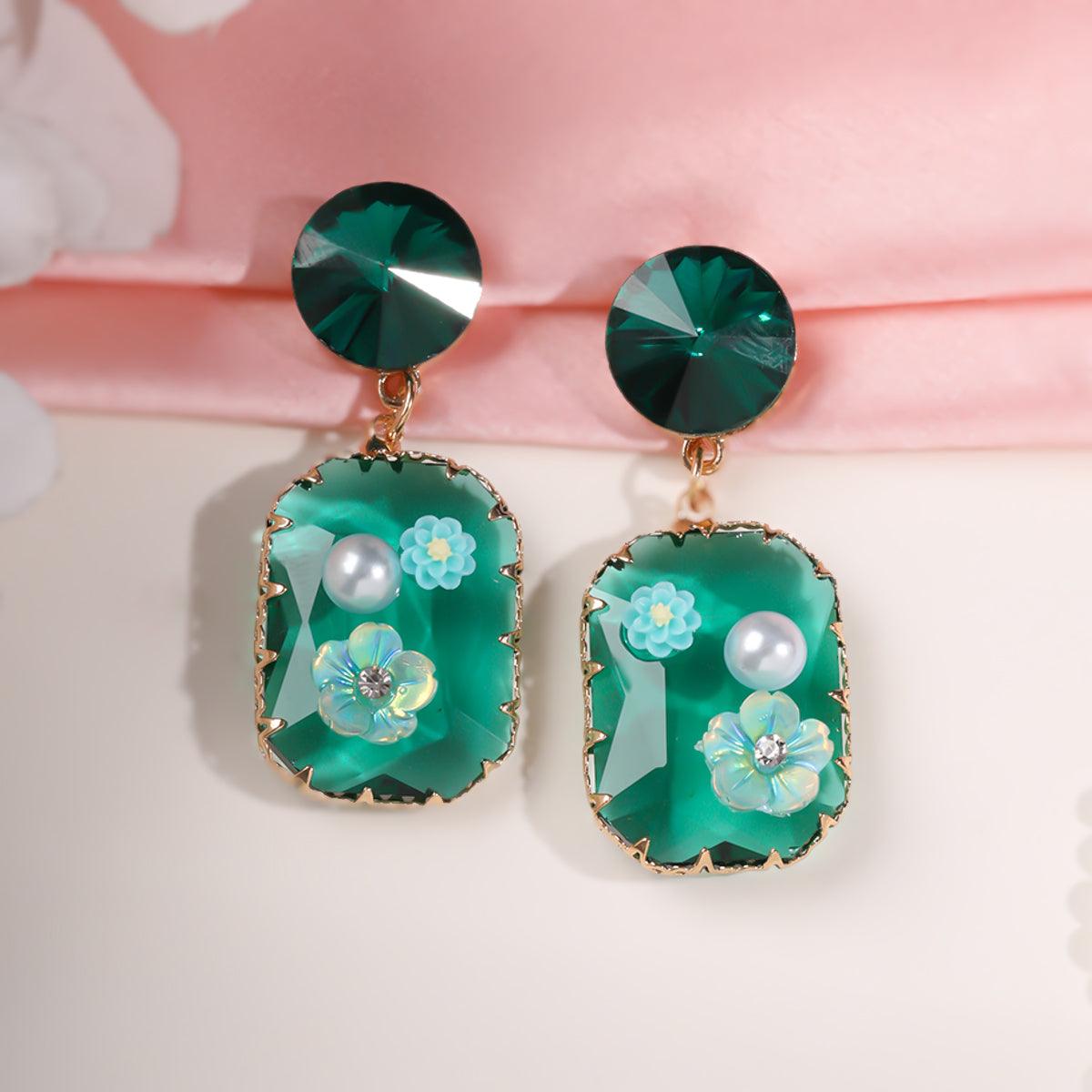 Crystal Emerald Glow Statement Earring