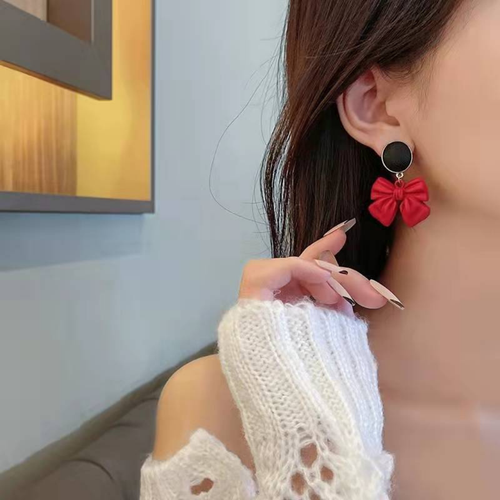 Red Bow Dangle Earrings