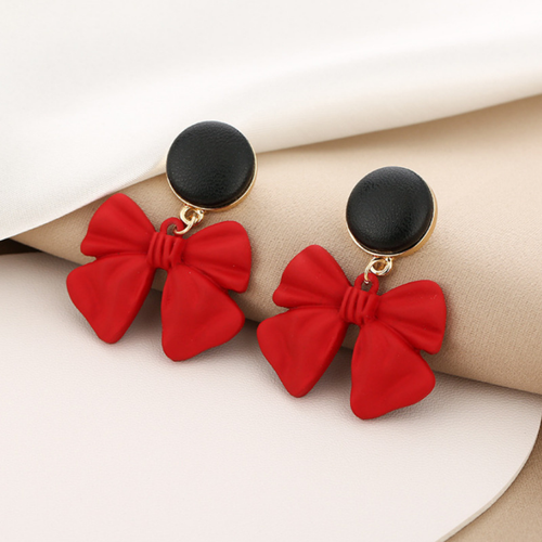 Red Bow Dangle Earrings